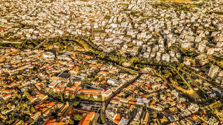 Aerial image of the ancient Venetian Walls encircling Nicosia, a historic centerpiece in Cyprus